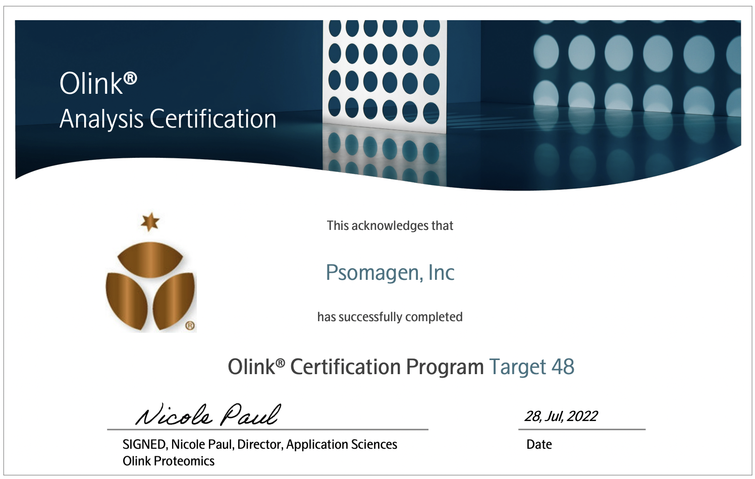 Ollink® Certification - Target 48 acquired August 2022